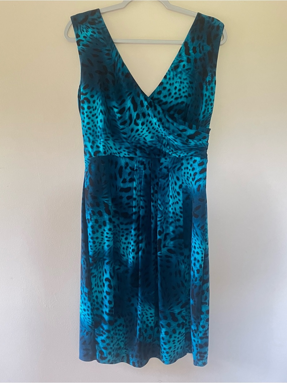 Chaus Teal and Black Sleeveless Wrap-Style Midi Dress